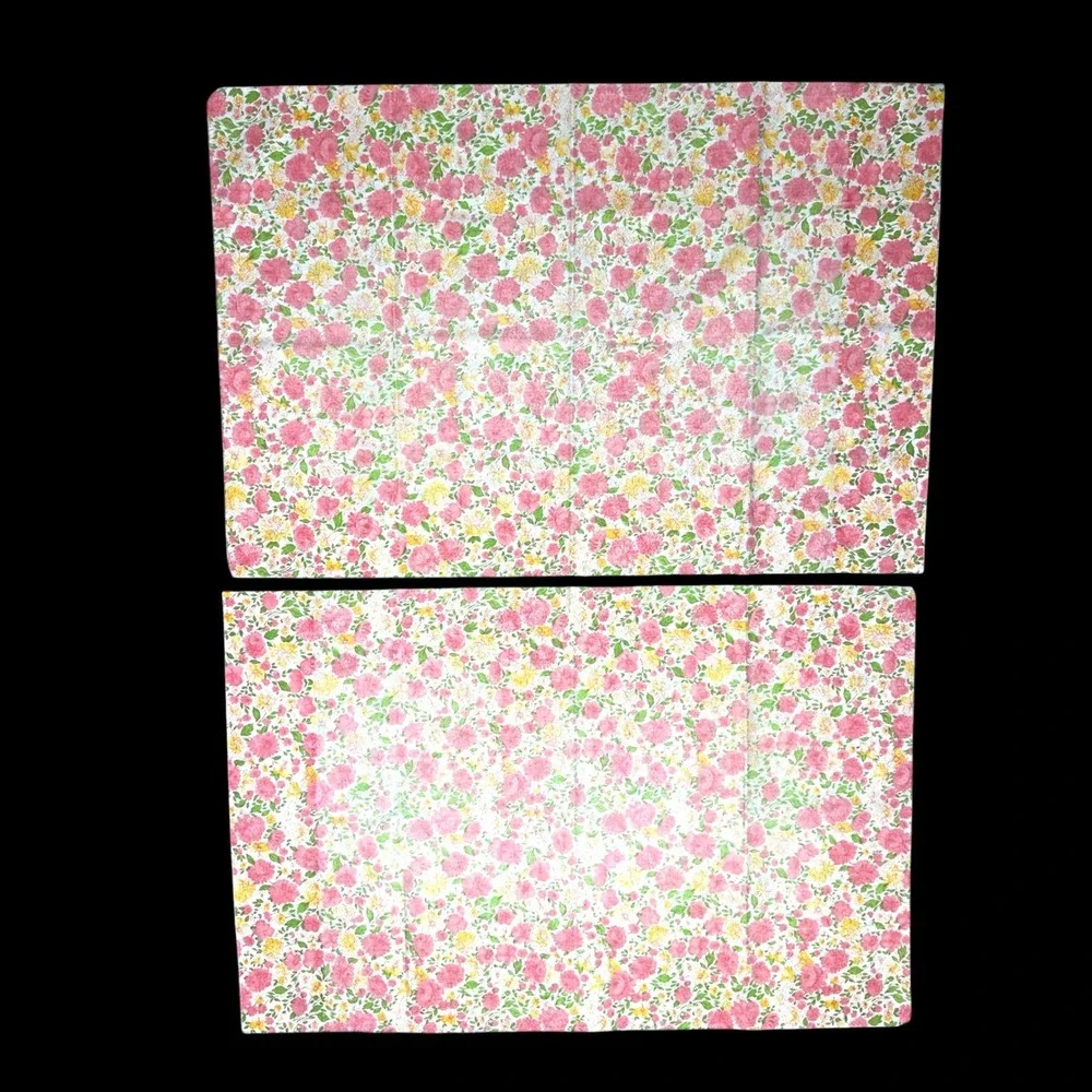 Vintage Cannon Royal Family Floral Pillowcase Set Pink Yellow Percale Made USA